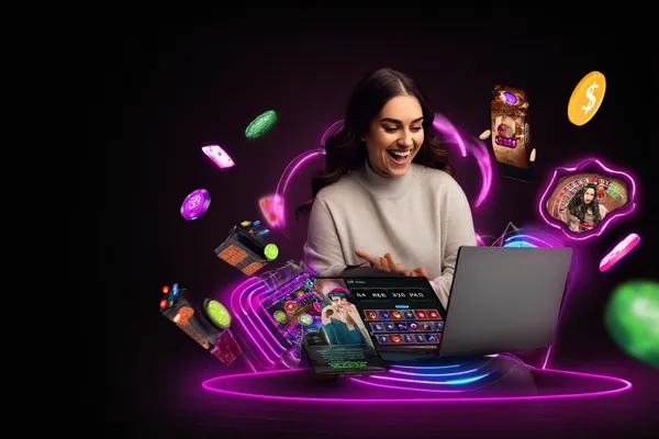 A person using their device against a moody casino-themed background, illustrating the smooth re-entry process at 588WINBD.